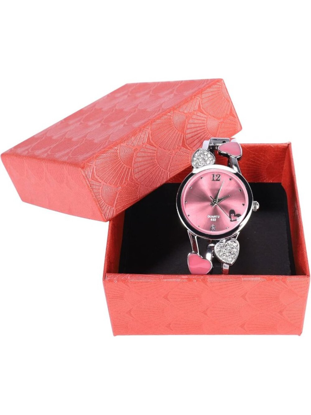 Women's Pink Quartz with Rhinestone Round Dial Stainless Steel Band Cuff Watch - Picture 3 of 7